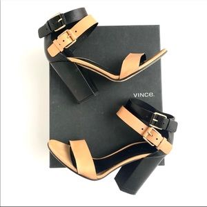 Vince Colorblock Double Ankle Strap Sandals Heels 37